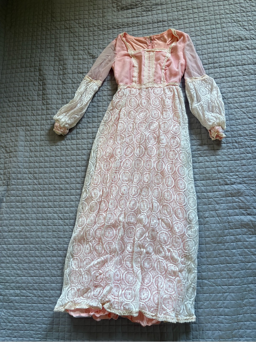 Victorian Handmade' Pink Lace Overlay Maxi Dress